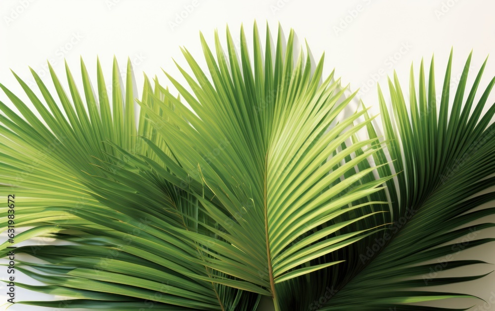 Abstract tropical green palm leaves pattern, lush foliage of fan palm fronds layer.