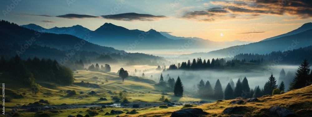 Beautiful panorama background of grasses on a field in the Black Forest illuminated by the morning s