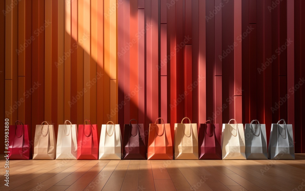 Blank Shopping concept featuring shopping bags in soft, dusted pastel colors