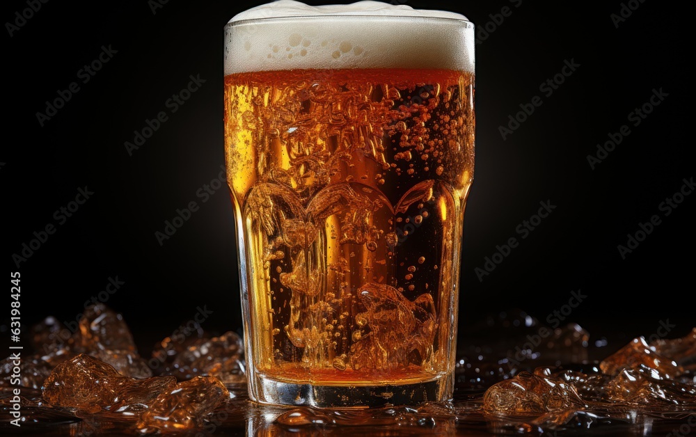 Frosty draught beer with black background