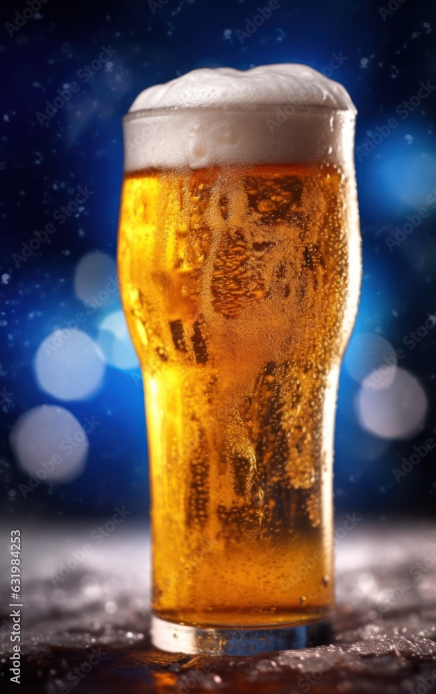 Frosty draught beer with black background