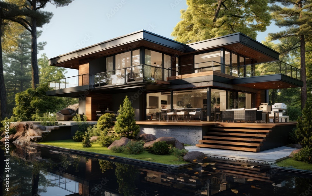 modern house with garden.