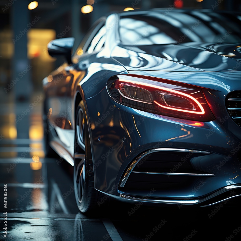 view of the bumper of a car with headlights close-up with headlights.