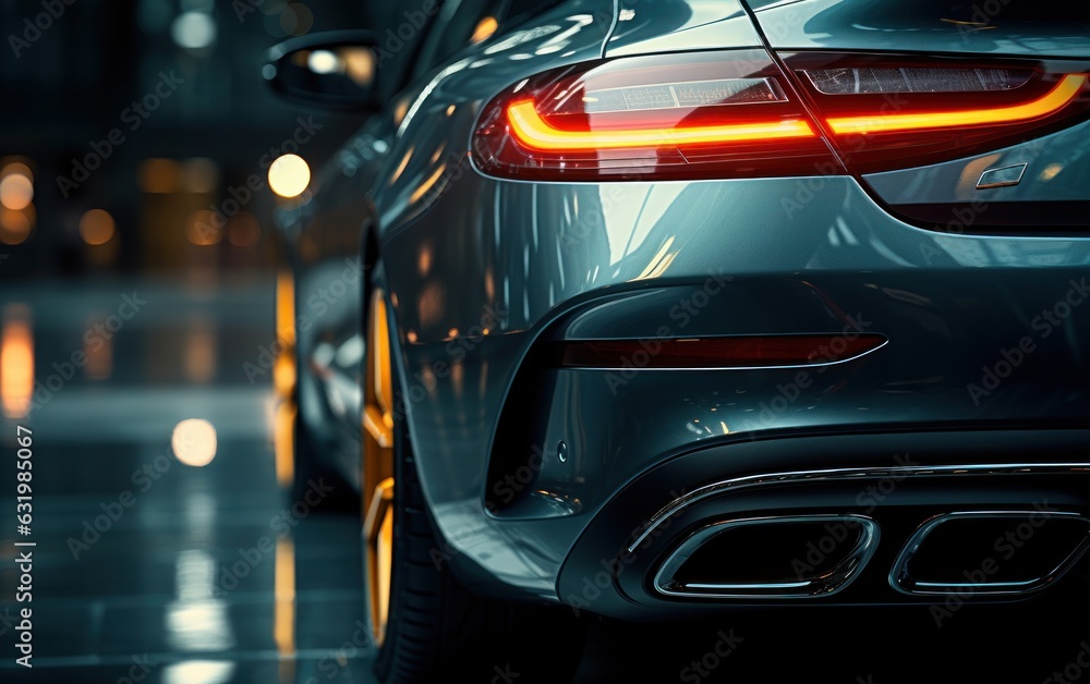 view of the bumper of a car with headlights close-up with headlights.