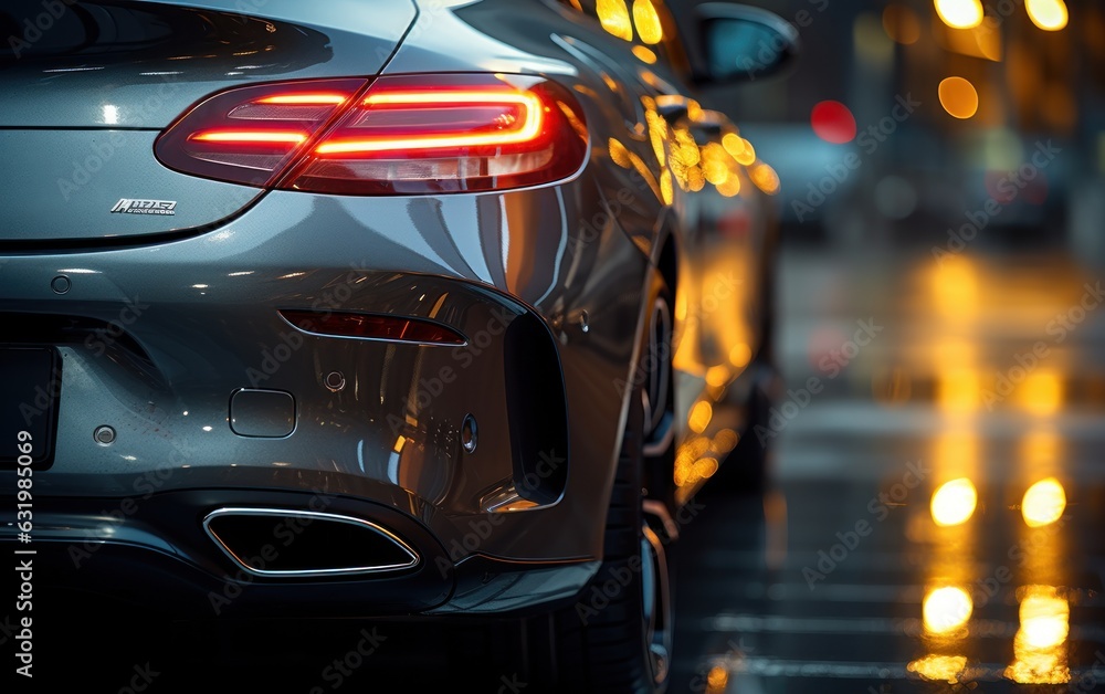 view of the bumper of a car with headlights close-up with headlights.