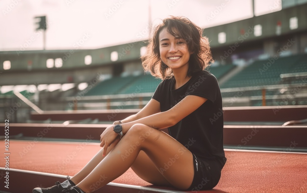 Portrait of a happy sports woman sitting outdoors