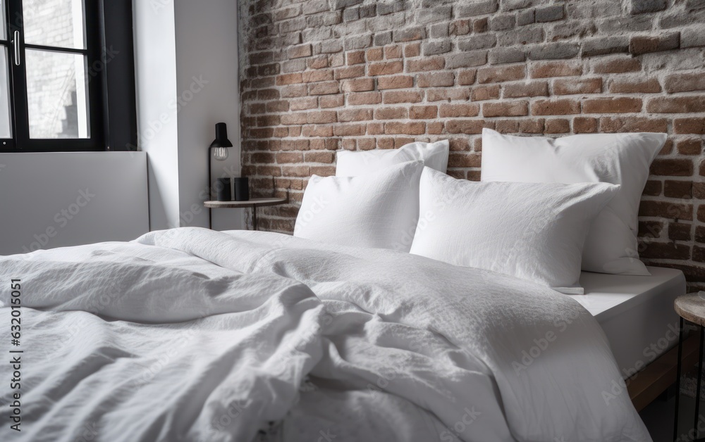 White bed sheets and pillows and white  wall