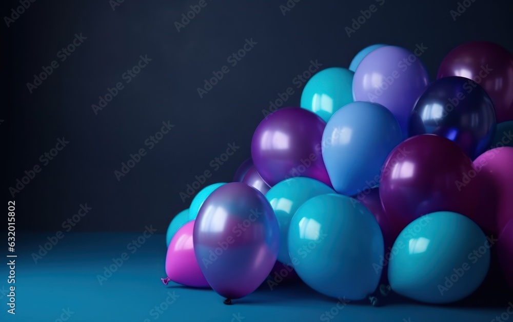 Colorful Party Balloons in Blue, Violet and Turquoise. Colorful Wallpaper