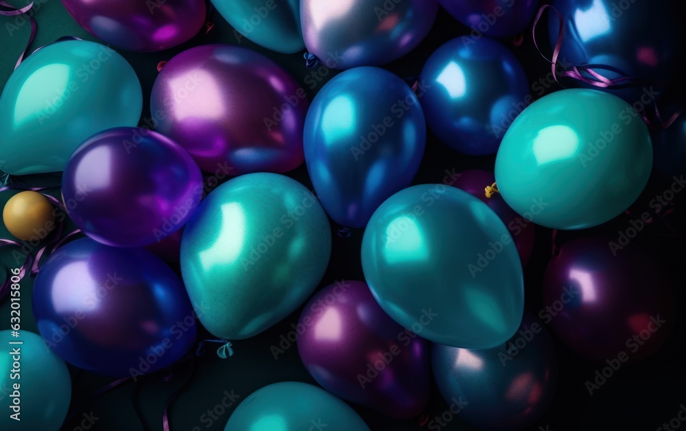 Colorful Party Balloons in Blue, Violet and Turquoise. Colorful Wallpaper