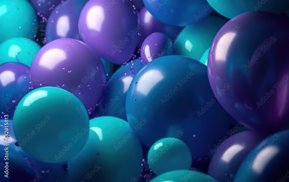 Colorful Party Balloons in Blue, Violet and Turquoise. Colorful Wallpaper