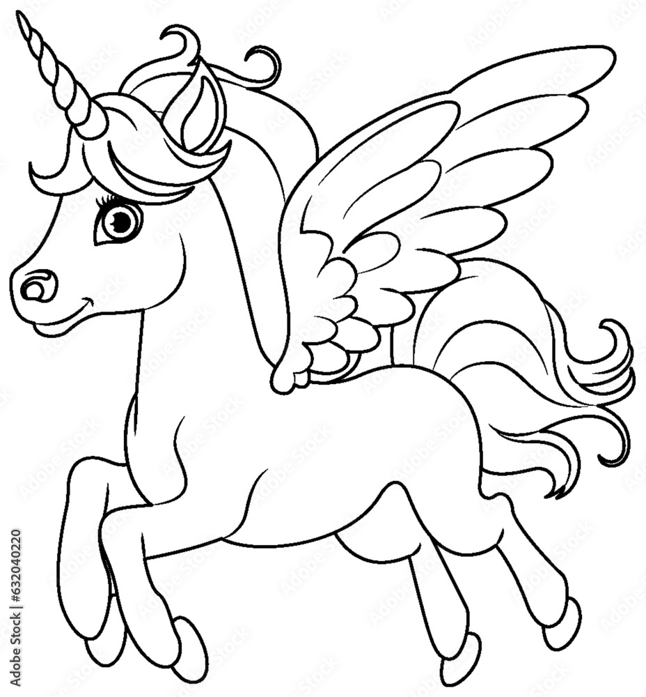 Coloring Page of a Cute Unicorn