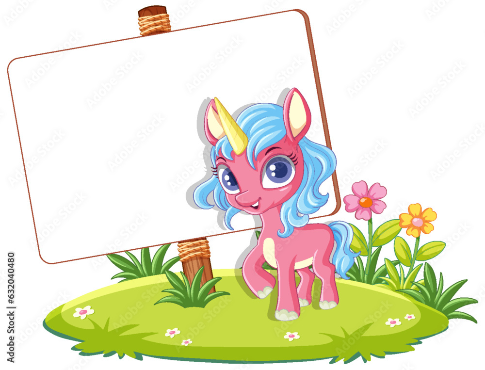 Cartoon Unicorn in Nature Scene