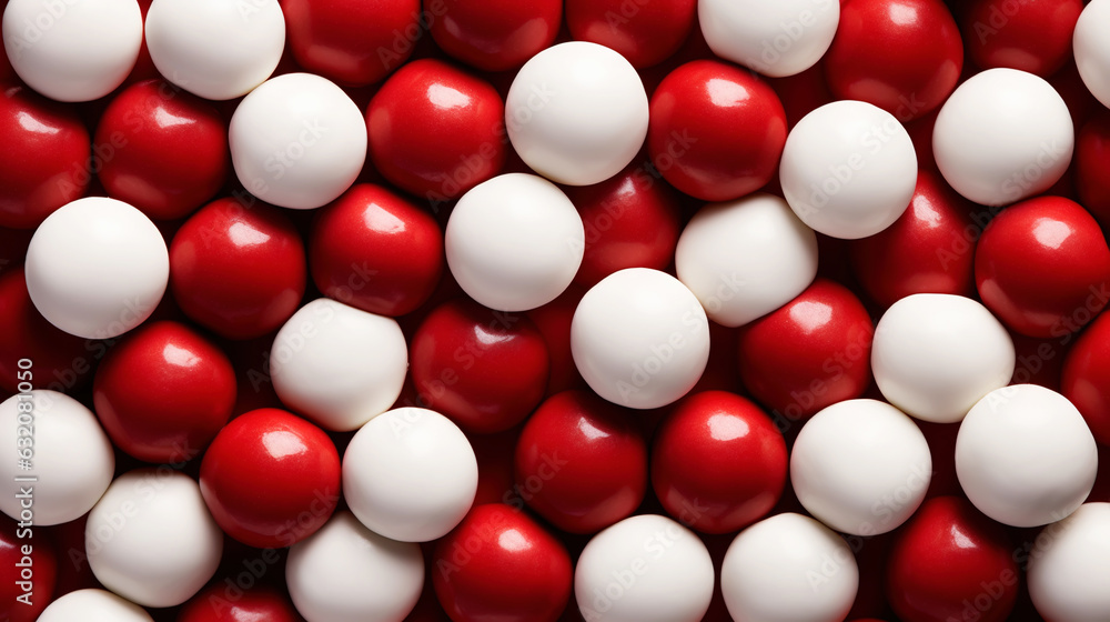 Red and white bonbons candies background. Generative AI