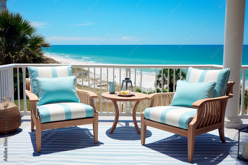 table and chairs on the terrace with ocean view