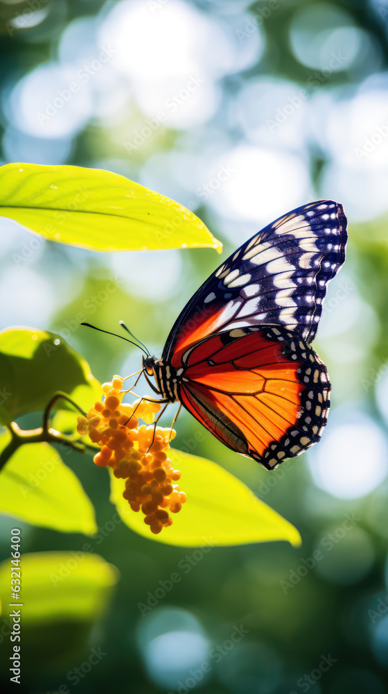 Close up beautiful butterfly on yellow flower