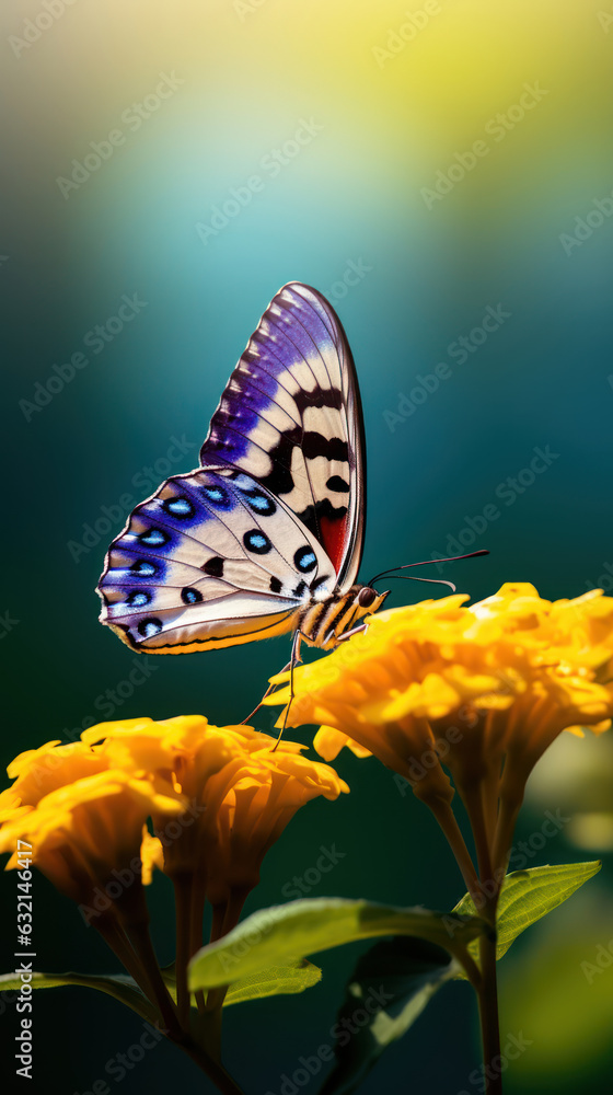 Close up beautiful butterfly on yellow flower