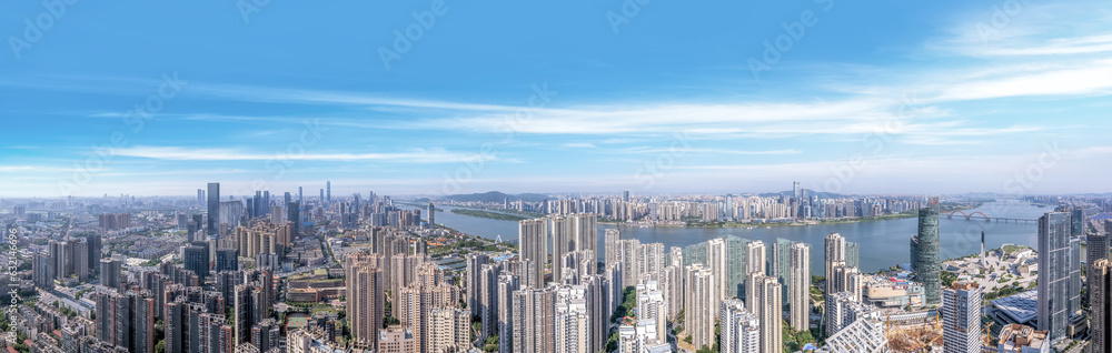 Aviation photography of the urban architectural skyline in Changsha, China