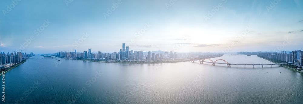 Aviation photography of the urban architectural skyline in Changsha, China