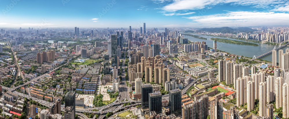 Aviation photography of the urban architectural skyline in Changsha, China