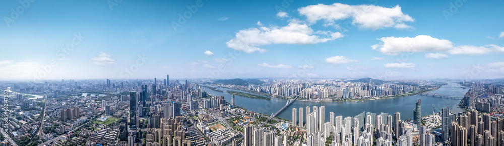 Aviation photography of the urban architectural skyline in Changsha, China