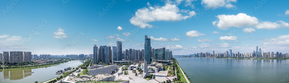 Aviation photography of the urban architectural skyline in Changsha, China