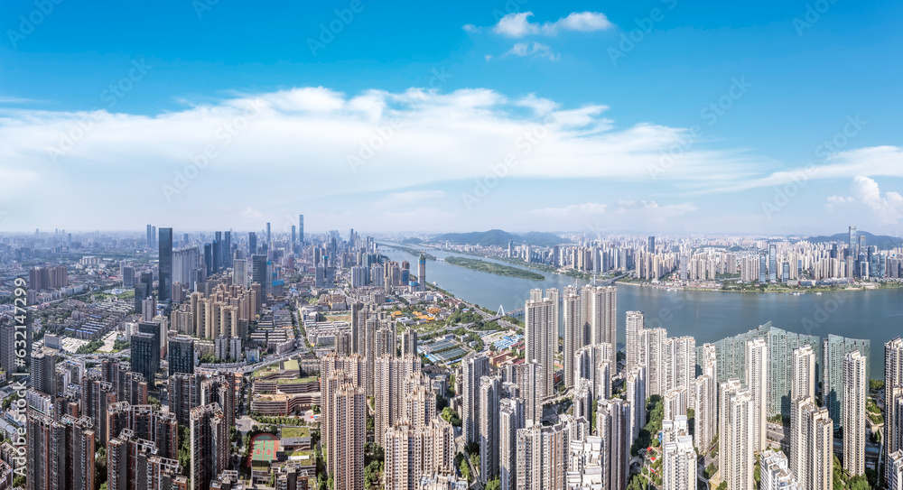 Aviation photography of the urban architectural skyline in Changsha, China