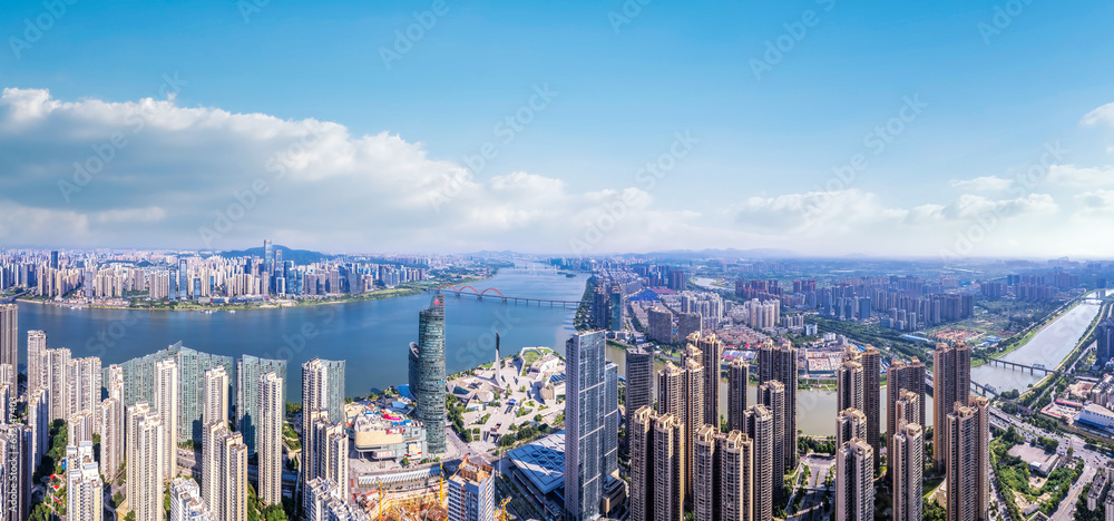 Aviation photography of the urban architectural skyline in Changsha, China