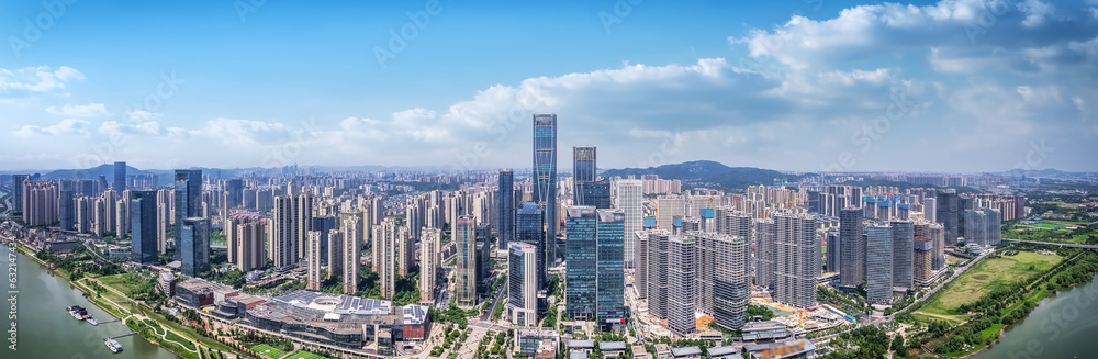 Aviation photography of the urban architectural skyline in Changsha, China