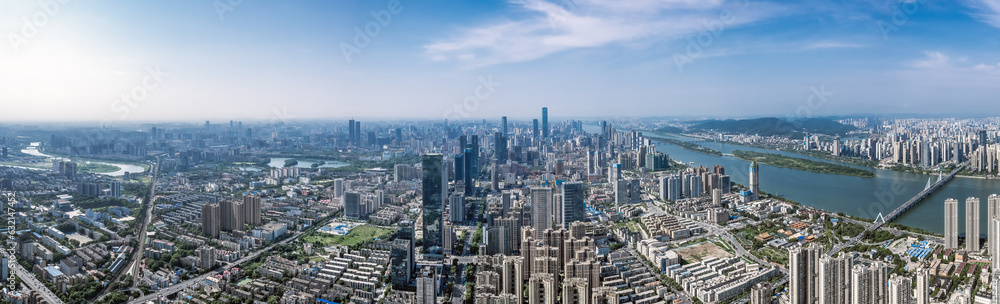 Aviation photography of the urban architectural skyline in Changsha, China