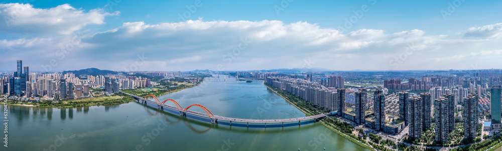 Aviation photography of the urban architectural skyline in Changsha, China