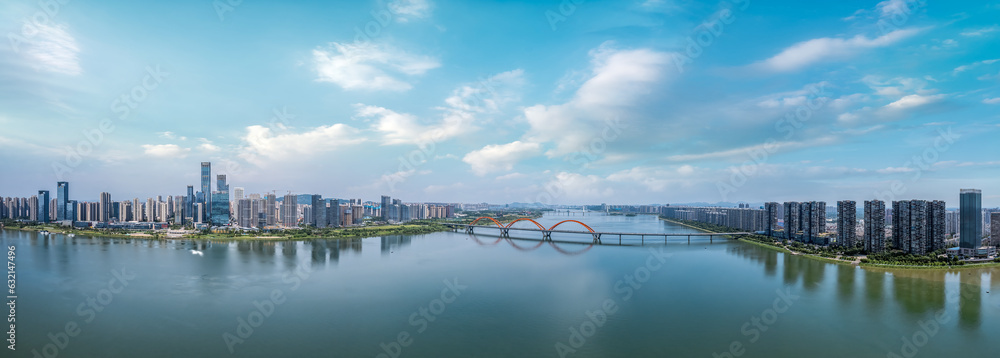 Aviation photography of the urban architectural skyline in Changsha, China