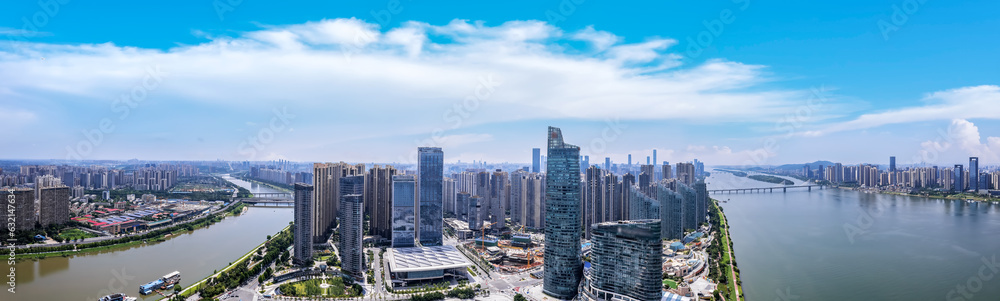 Aviation photography of the urban architectural skyline in Changsha, China