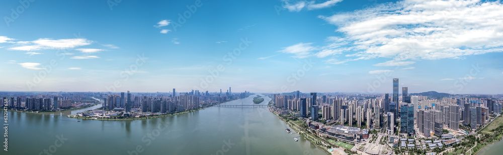 Aviation photography of the urban architectural skyline in Changsha, China