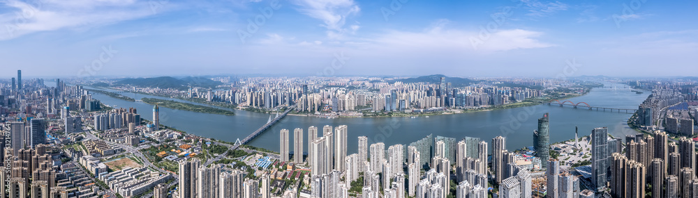 Aviation photography of the urban architectural skyline in Changsha, China