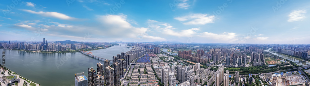 Aviation photography of the urban architectural skyline in Changsha, China