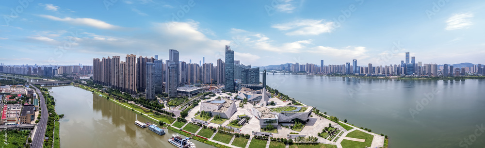 Aviation photography of the urban architectural skyline in Changsha, China