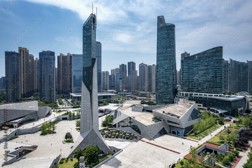 Aviation photography of the urban architectural skyline in Changsha, China