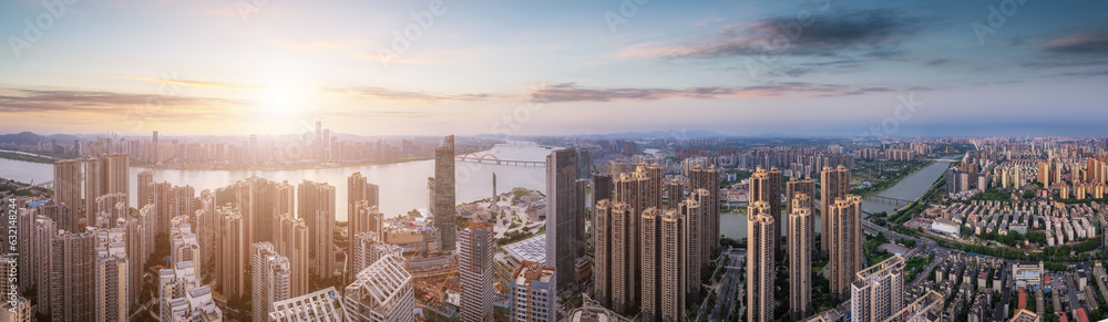 Aviation photography of the urban architectural skyline in Changsha, China