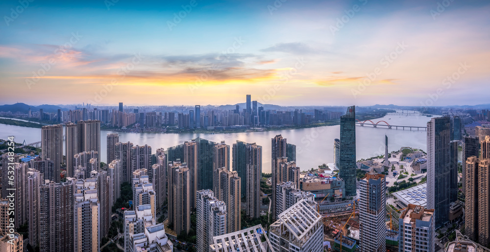 Aviation photography of the urban architectural skyline in Changsha, China