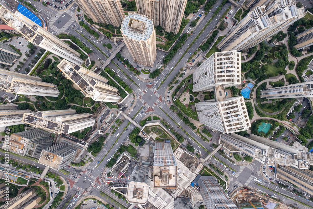 Aviation photography of the urban architectural skyline in Changsha, China