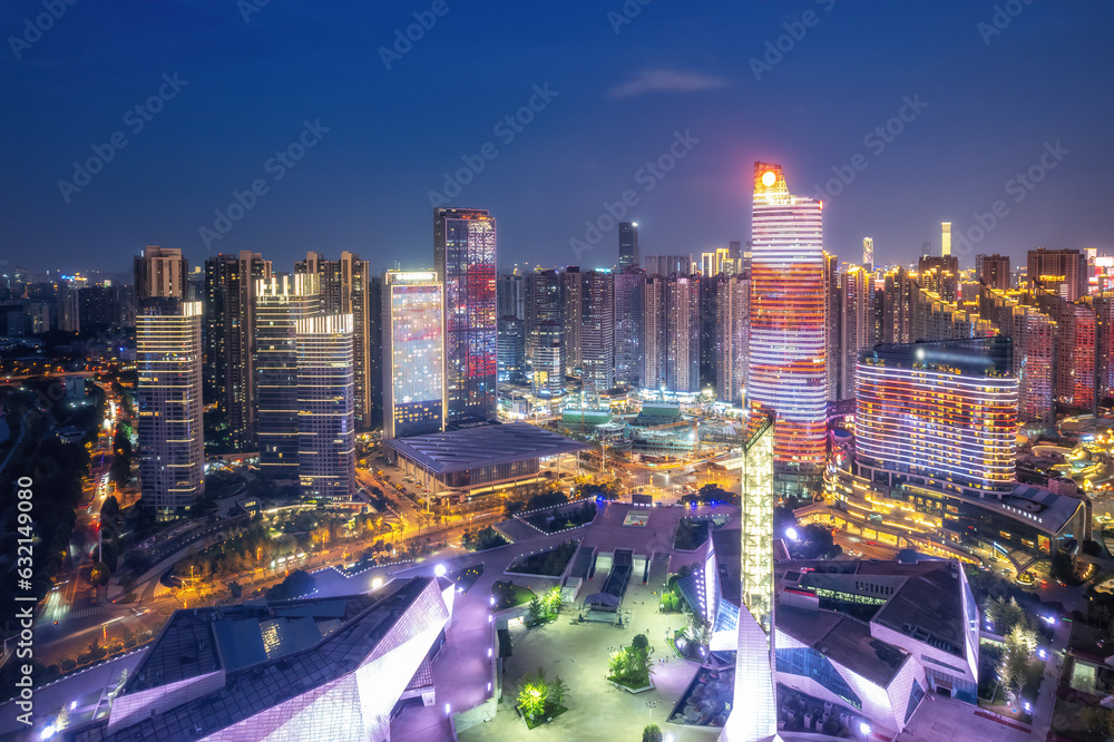 Aviation photography of the night view of the city architecture of Changsha City, China