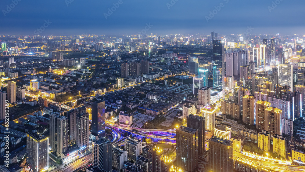 Aviation photography of the night view of the city architecture of Changsha City, China