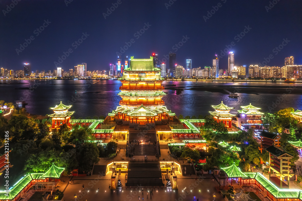 Ancient architectural night scenes in the Tengwang Pavilion, Nanchang, China