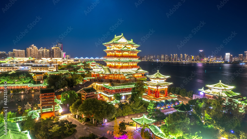 Ancient architectural night scenes in the Tengwang Pavilion, Nanchang, China