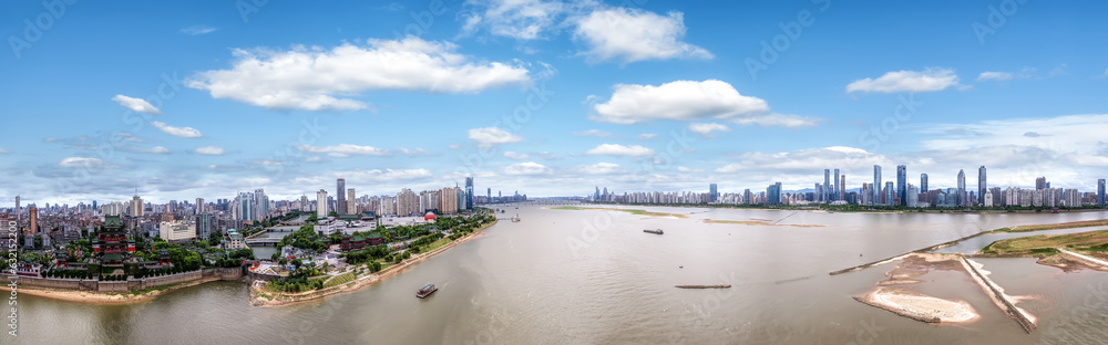 Aerial photography of the architectural landscape skyline on both sides of the Ganjiang River in Nan