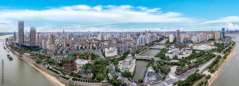 Aerial photography of the architectural landscape skyline on both sides of the Ganjiang River in Nan