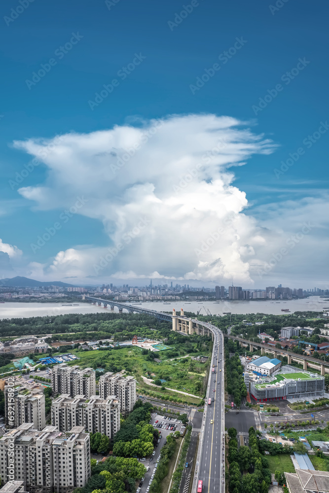 .Aerial photography of the famous Yangtze River Bridge skyline in Nanjing, China