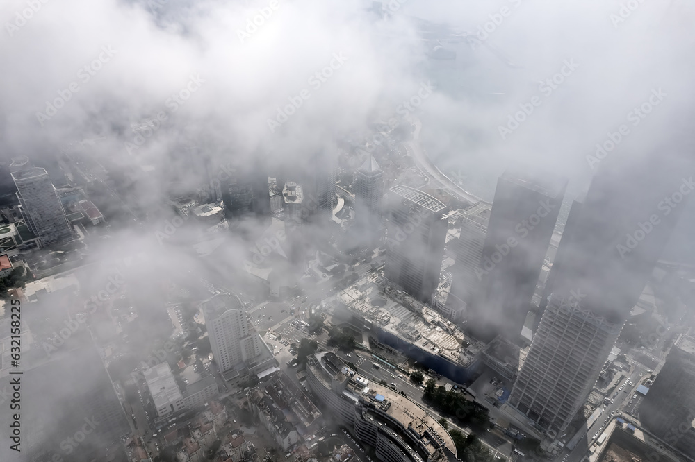 Aerospace Chinese coastal city landscape panoramic view