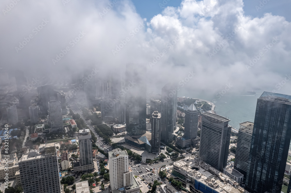 Aerospace Chinese coastal city landscape panoramic view