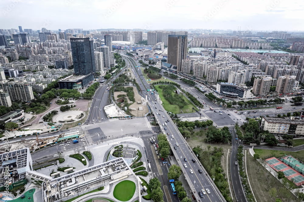 .Aerial photography of the famous Yangtze River Bridge skyline in Nanjing, China